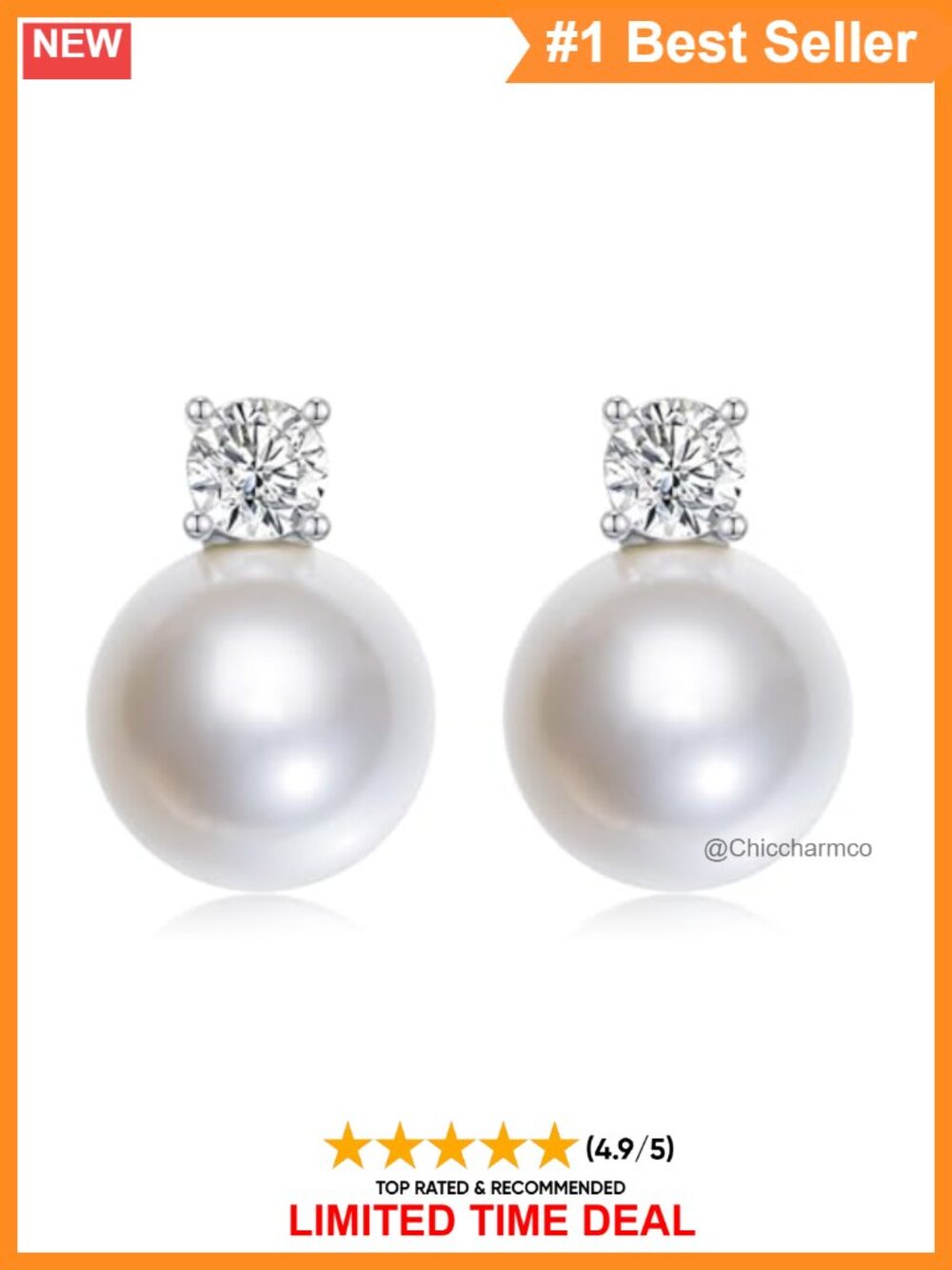 Sterling Silver Pearl Stud Earrings with CZ Accents